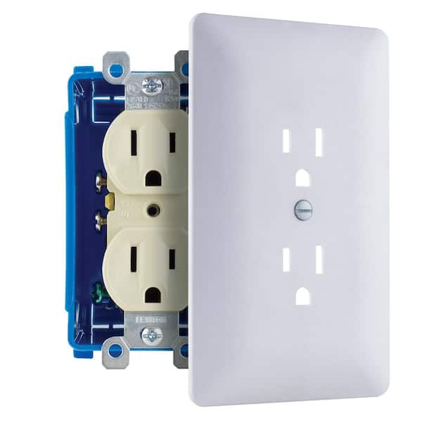 1-Gang Textured Plastic Duplex Outlet Wall Plate Cover-Up, White (Paintable)