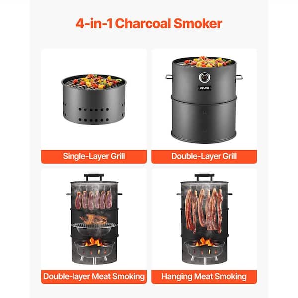 VEVOR Charcoal Smoker Grill, 18.5 in. Barrel, Steel Outdoor Pellet
