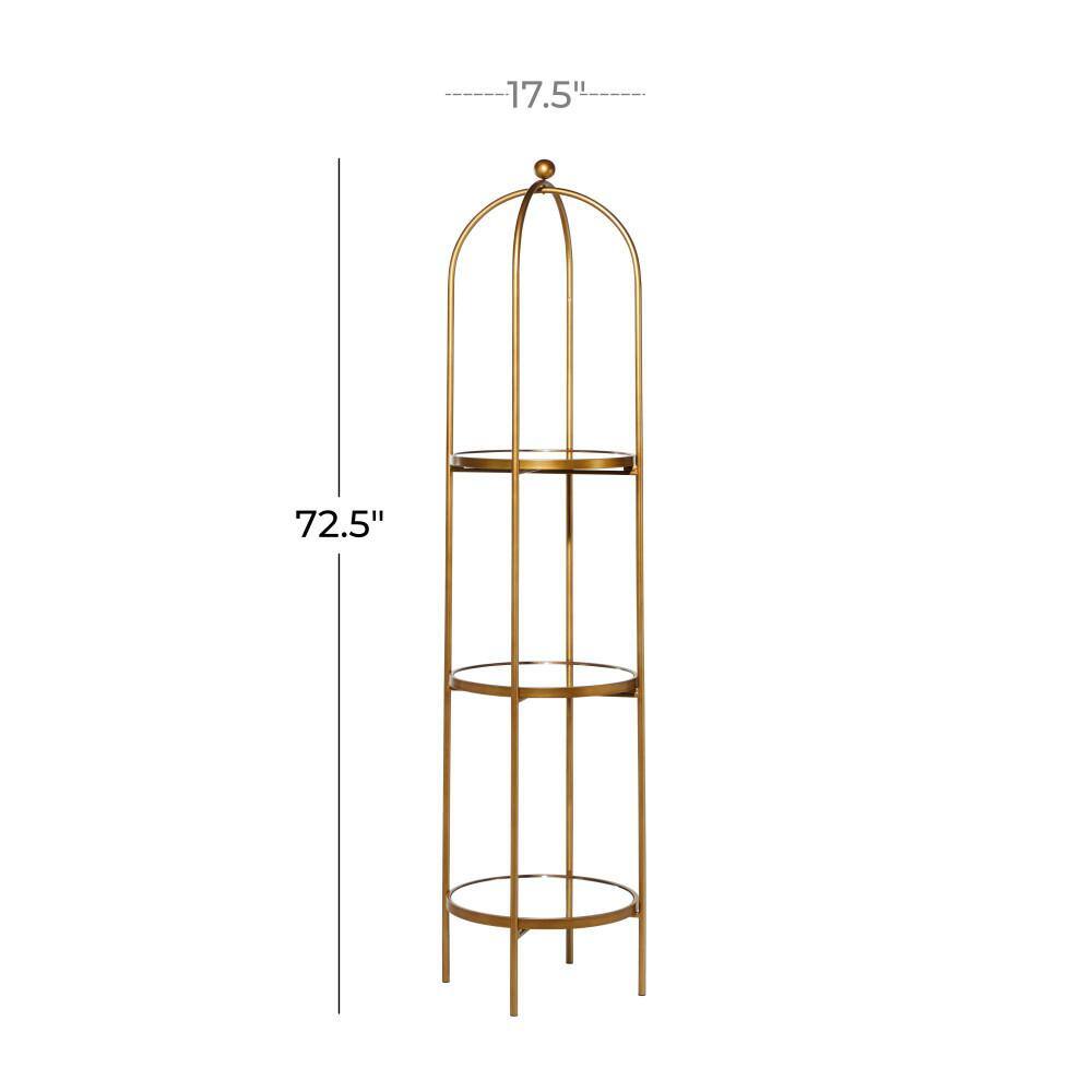 Gold Metal 3-Tier Shelving Unit with Mirror Shelves