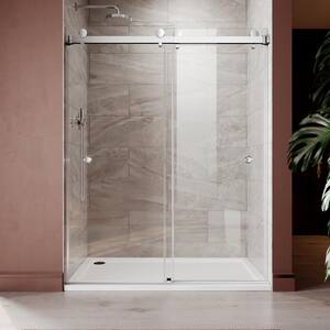 UKD01 56 in. to 60 in. W x 76 in. H Double Sliding Frameless Shower Door in Chrome, EnduroShield 3/8 in. Clear Glass