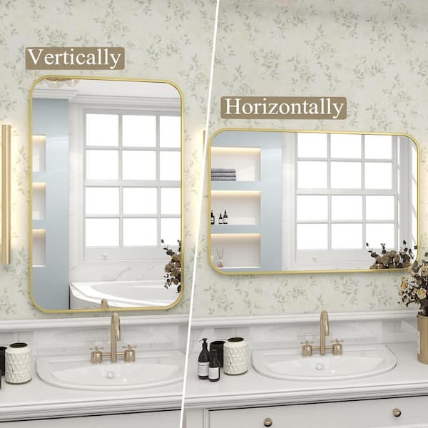 24 in. W x 36 in. H Rectangle Aluminum Alloy Framed Wall Bathroom Vanity Mirror in Gold 24 in. W x 36 in. H Rectangle Aluminum Alloy Framed Wall Bathroom Vanity Mirror in Gold