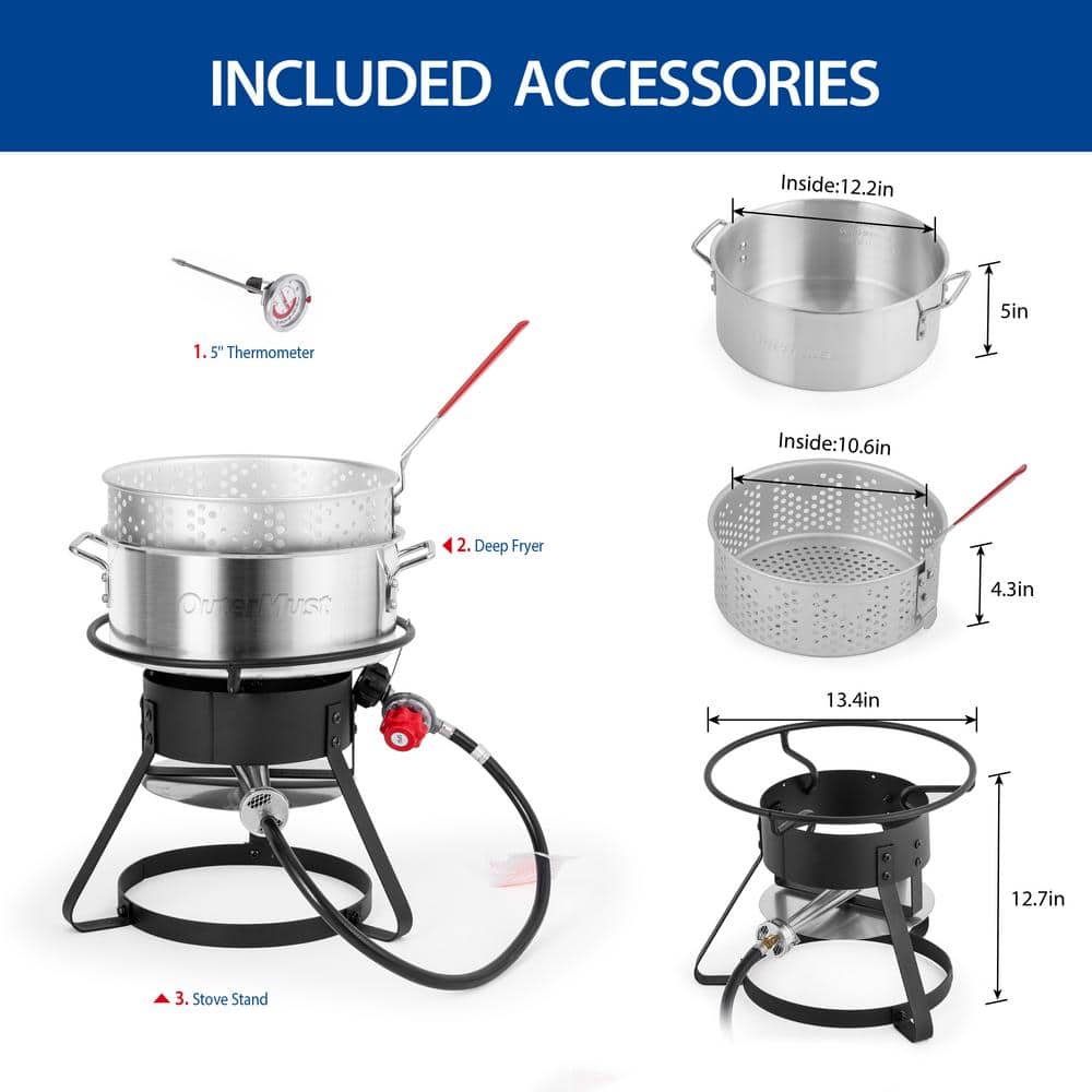 11 Qt Aluminum Propane Outdoor Deep Fryer with Red Handles