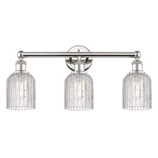 Bridal Veil 23 in. 3-Light Polished Nickel Vanity Light with Glass Shade
