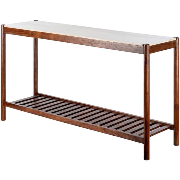 Livabliss Krysten 30 in. Brown Rectangle Marble Console Table