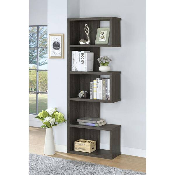 Coaster 5 Shelf Semi Backless Bookcase Weathered Grey 800552