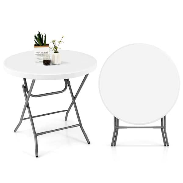 Costway 32'' White Round Plastic Folding Table Portable & Lightweight Table for Indoor & Outdoor Use