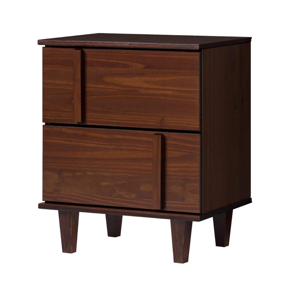 Walnut 2-Drawer Solid Wood Mid-Century Modern Nightstand