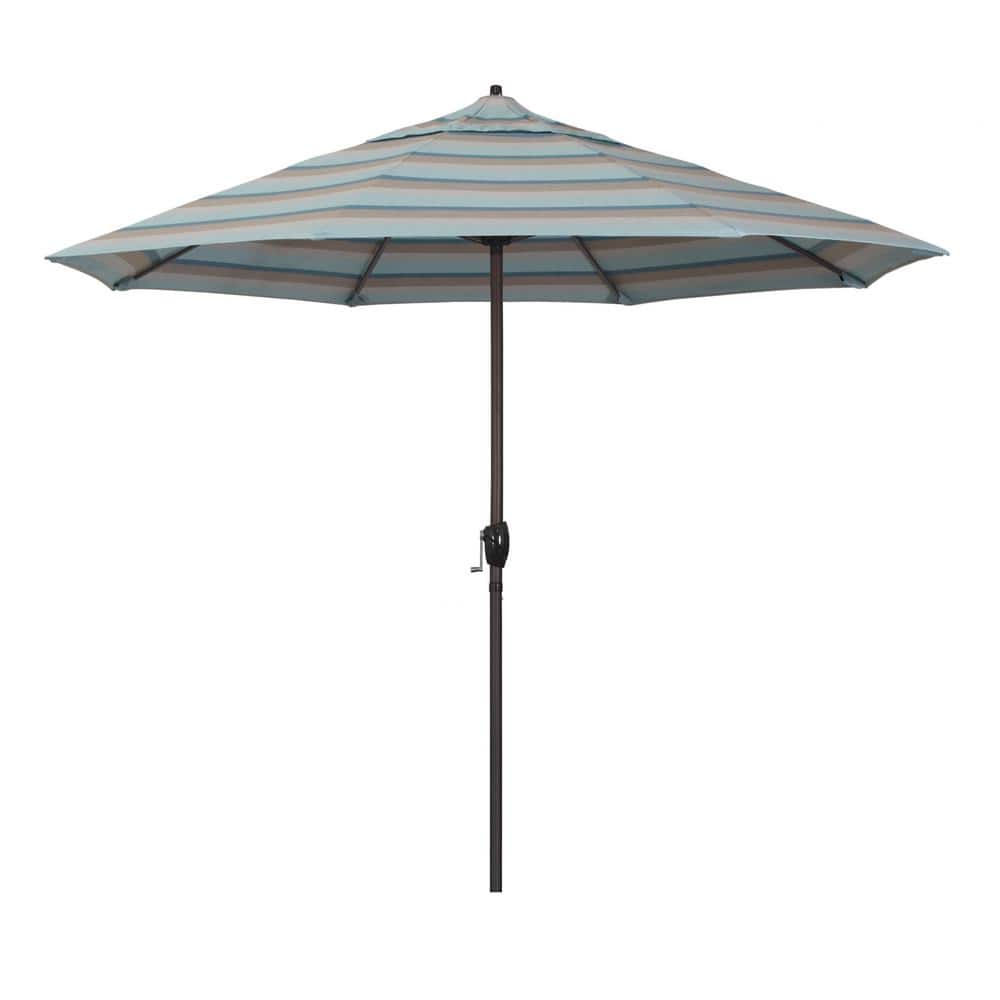 9 ft. Bronze Aluminum Market Auto-tilt Crank Lift Patio Umbrella in Gateway Mist Sunbrella price history on PriceWatchPro