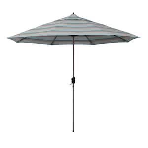 9 ft. Bronze Aluminum Market Auto-tilt Crank Lift Patio Umbrella in Gateway Mist Sunbrella