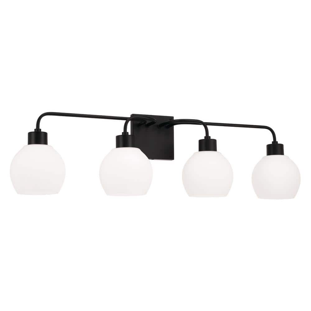 34 in. W x 9.75 in. H 4-Light Vanity in Matte Black with Soft White Glass Globes price history on PriceWatchPro