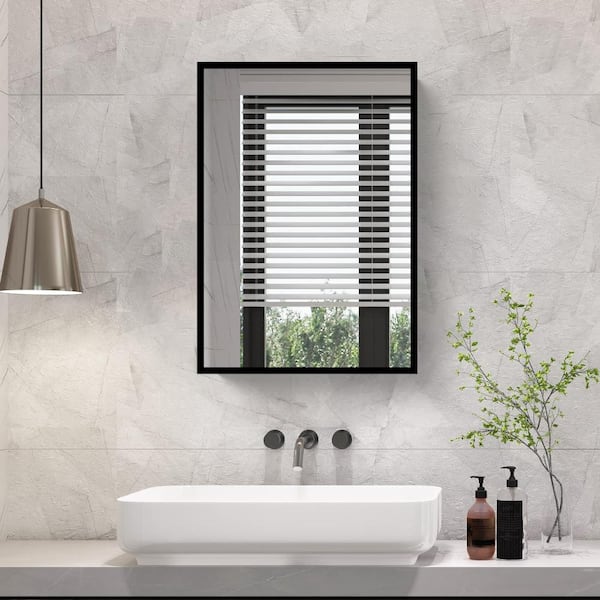 16 in. W x 24 in. H Rectangular Iron Framed Wall Mount or Recessed Bathroom Medicine Cabinet with Mirror