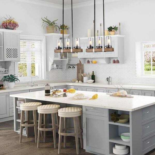 Lnc Linear Farmhouse Chandelier 3 Light Wood Island Bronze And Antique Brushed Silver Rustic With Seedy Glass A03346 Lnc Linear Farmhouse Chandelier 3, Crate 038 Barrel Kitchen Islands
