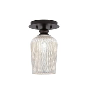 Albany 1-Light 6 in. Espresso Semi-Flush with Silver Textured Glass Shade