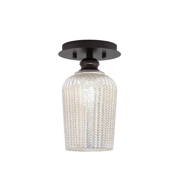 Unbranded Albany 1-Light 6 in. Espresso Semi-Flush with Silver Textured Glass Shade