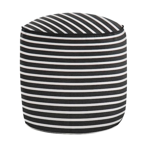 SORRA HOME 20 in. x 20 in. x 18 in. Sunbrella Shore Classic Stripe Round Outdoor Bean Pouf
