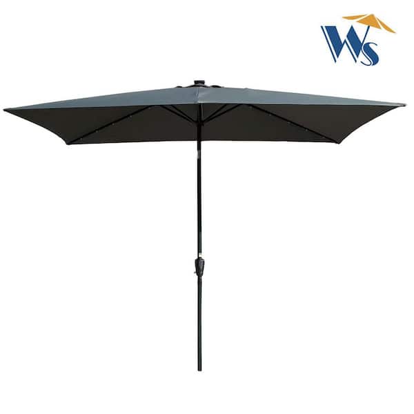 Unbranded 10 ft. x 6.5 ft. Market Rectangular Solar LED Lighted Outdoor Patio Umbrellas in Black