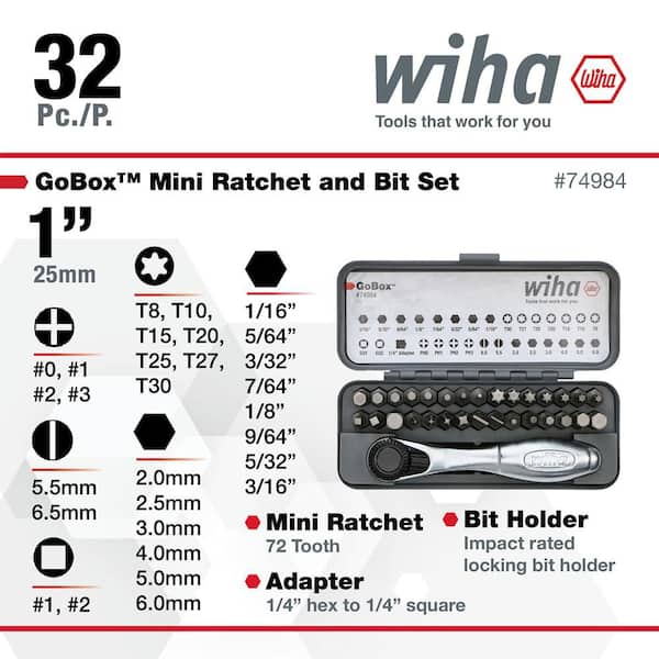 Wiha Bitset Phillips PH2 – 3-tlg., 25 Mm, 1/4" Antrieb, In Wiederverwendbarer Box