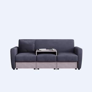 77.9 in Wide Round Arm Chenille Modern Rectangle with Coffee Table and Drawers Sofa in Gray