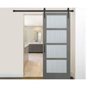 30 in. x 84 in. 4-Lite Clear Coat Driftwood Mistlite Glass Interior Sliding Barn Door with Bronze Hardware Kit
