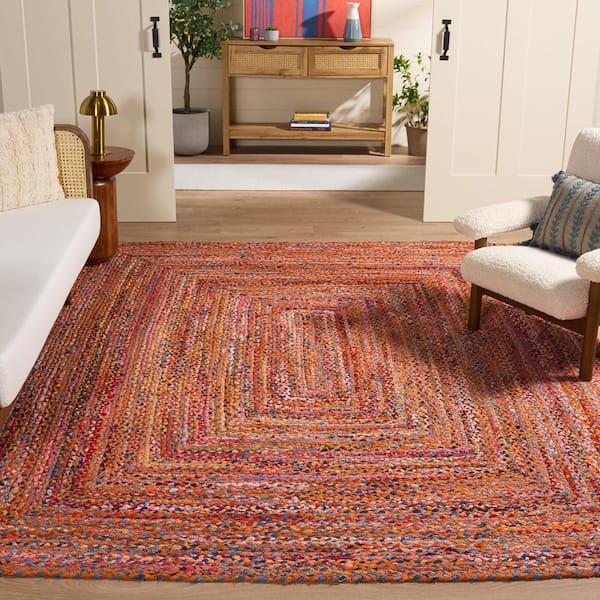 Braided 9 ft. x 12 ft. Orange/Rust Border Area Rug