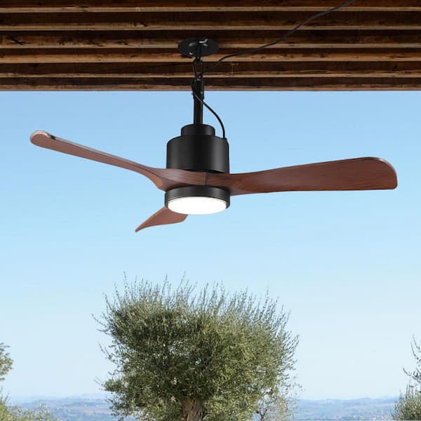 42 in. Indoor/Outdoor Integrated LED Matte Black Dimmable Downrod Mount Ceiling Fan with Light and Remote Control