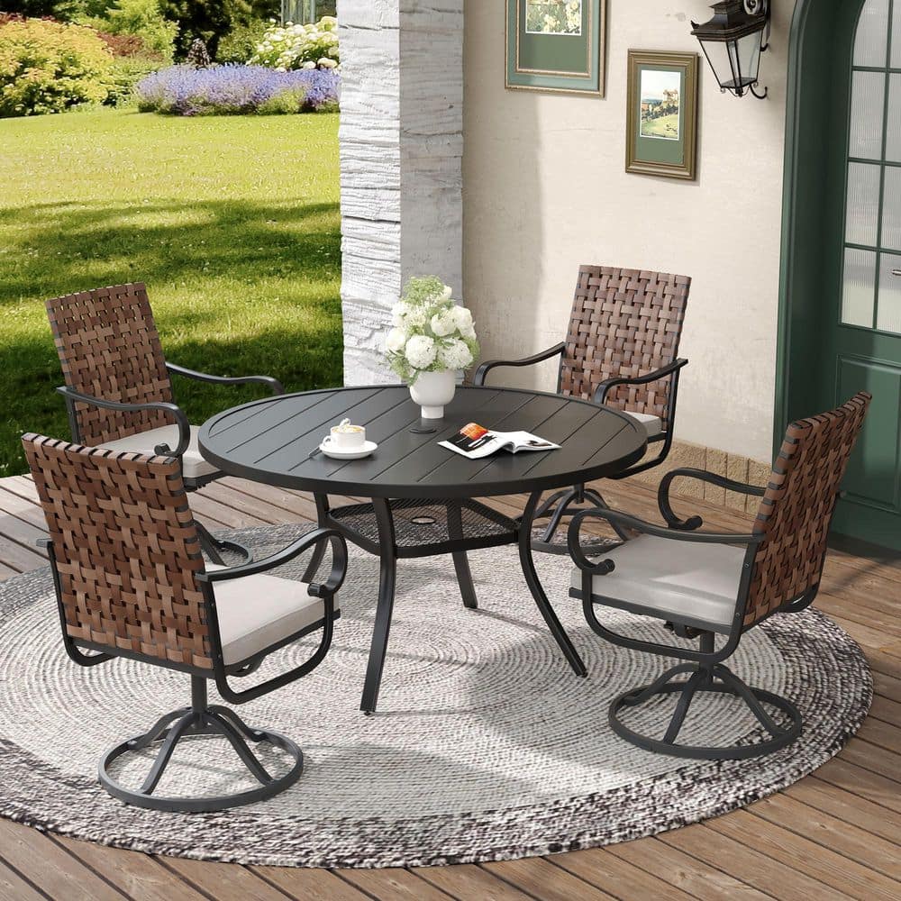 5-Piece Metal Outdoor Dining Set with 4 Swivel Wicker Chairs, Beige Cushions and 47.2 in. Black-Finish Round Table price history on PriceWatchPro