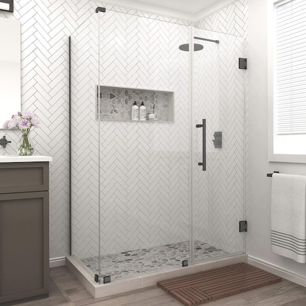 Aston Bromley 52.25 in. to 53.25 in. x 32.375 in. x 72 in. Frameless Corner Hinged Shower Enclosure in Matte Black