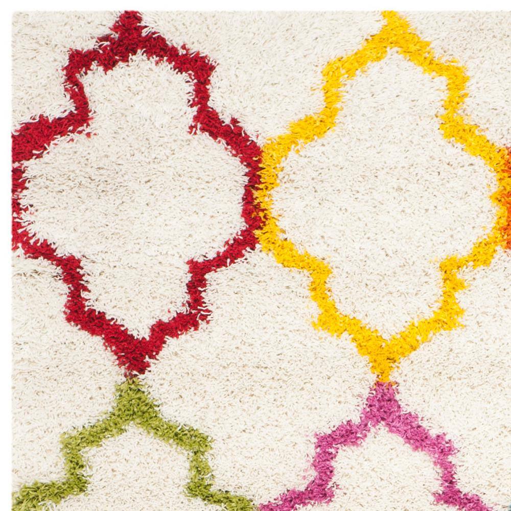 Ivory and Multicolor Geometric Shag Wool Kids 4' x 6' Rug