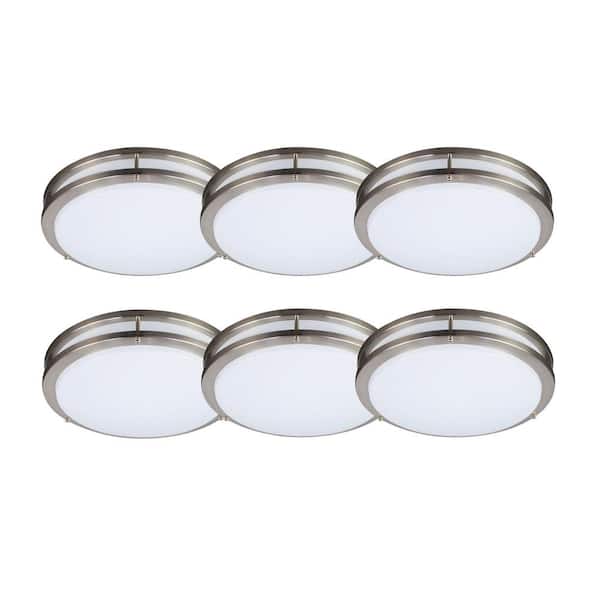 E ENERGETIC LIGHTING 16 in Brushed Nickel Watt Selectable 5CCT LED Flush Mount Round Double Ring Dimmable Ceiling Light (6-Pack)