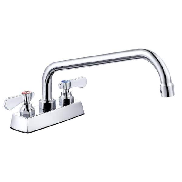 4 in. Centerset Double Handle Deck Mount Brass Standard Kitchen Faucet with 12 in. Swivel Spout in Polished Chrome