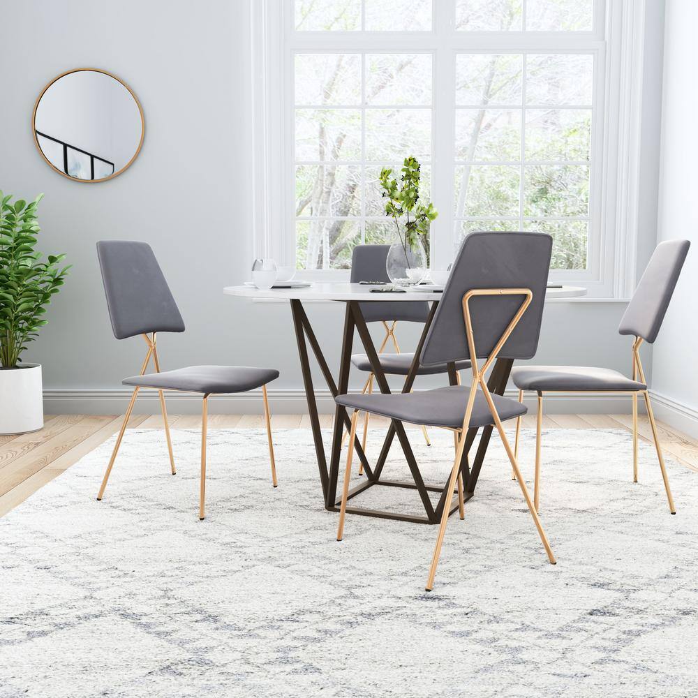 Gray and Gold Velvet Upholstered Side Chair Set with Metal Frame