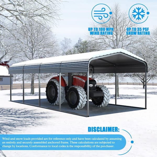 12 ft. W x 20 ft. D Carport Steel Car Canopy and Shelter, Gray