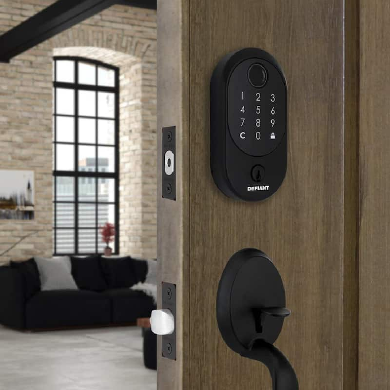 Hubspace Matte Black Round Biometric Fingerprint Electronic Touchpad Deadbolt