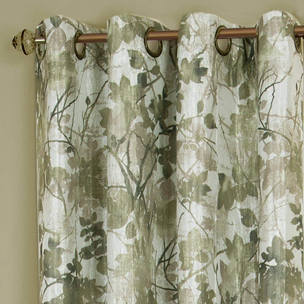 Green Floral Blackout Grommet Window Curtain Panel, 50x84 Polyester
