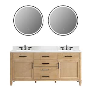 Solana 72 in. W x 22 in. D x 34 in. H Double Sink Bath Vanity in Weathered Fir with White Quartz Top and Mirror