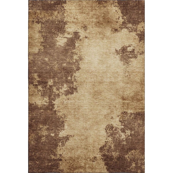 Mayfield Premium Machine Washable Abstract AMF1913 Mocha 8 ft. x 10 ft. Area Rug
