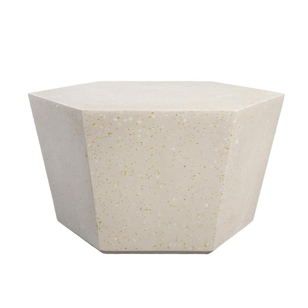 UPHA 28 in. Beige Hexagon Terrazzo Outdoor Coffee Table, Patio Conversation Table