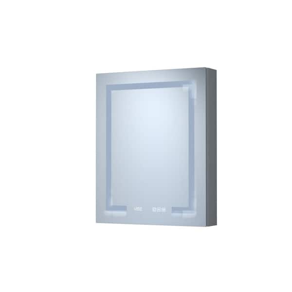 24 in. W x 30 in. H Surface Mount Right/Rectangular Silver Aluminum Recessed Medicine Cabinet with Mirror LED and Clock
