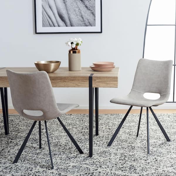 SAFAVIEH Mika Stone/Black 18 in. Iron Dining Chair Set of 2