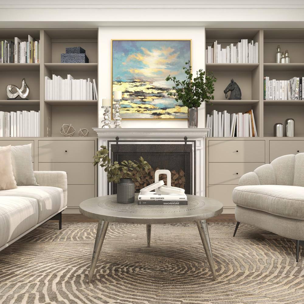Silver Round Aluminum Traditional Coffee Table, 38"