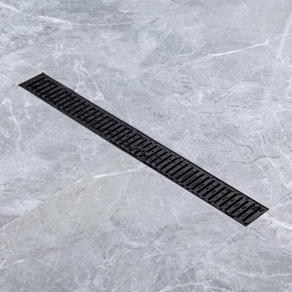 Designline 24 in. Stainless Steel Linear Shower Drain with Square Pattern  Drain Cover in Matte Black