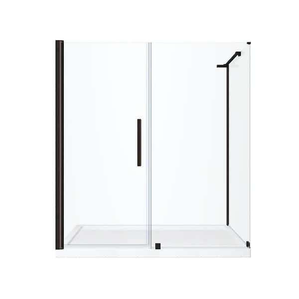 Pasadena 60 in. L x 34 in. W x 75 in. H Corner Shower Kit with Pivot Frameless Shower Door in ORB and Shower Pan