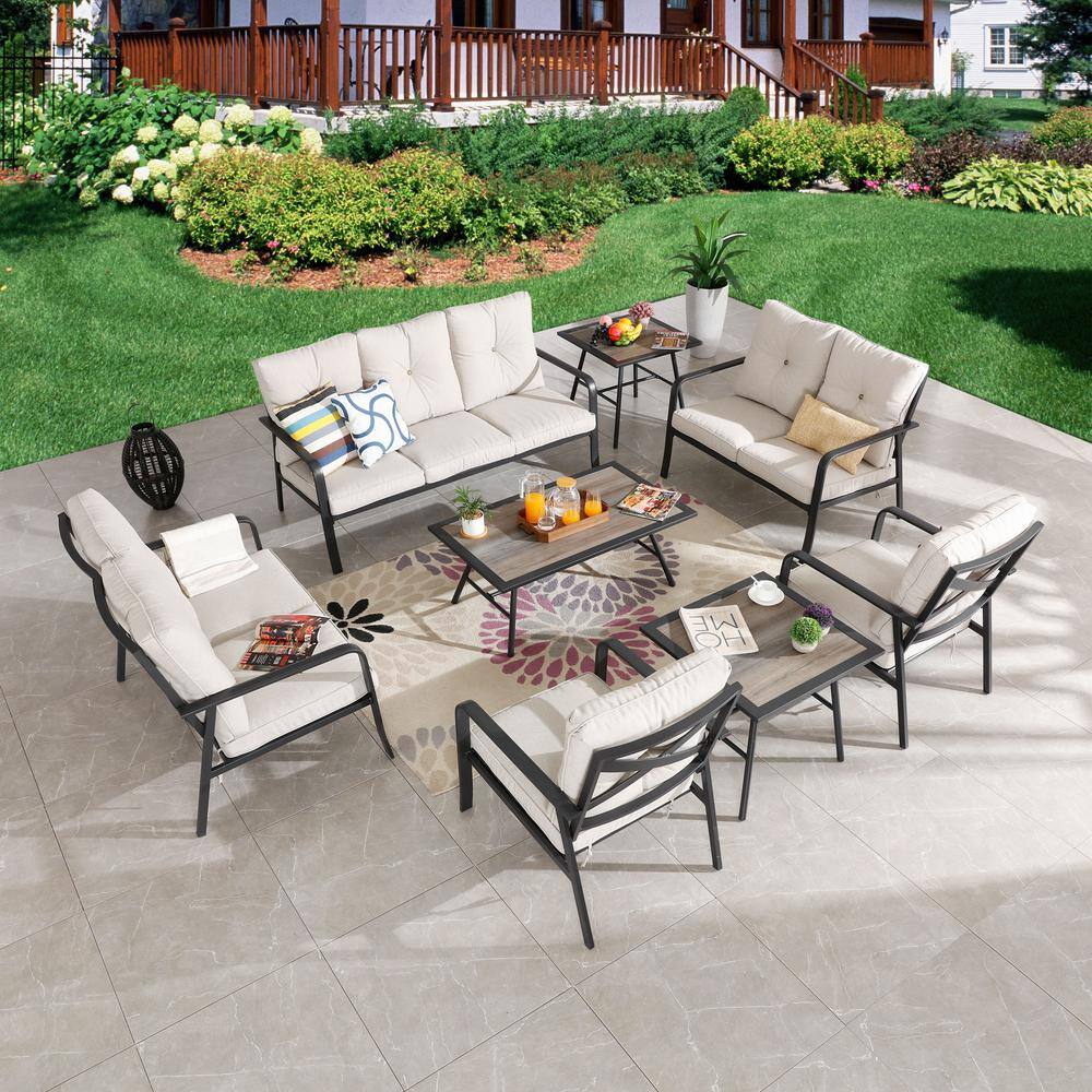 Patio Festival 8Piece Metal Outdoor Patio Conversation Set with Beige