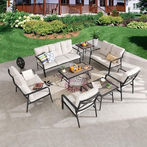 8-Piece Metal Outdoor Patio Conversation Set with Beige Cushions
