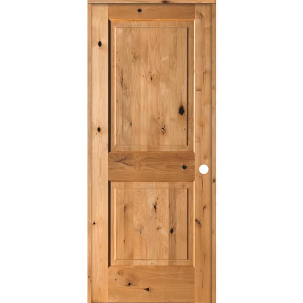 Krosswood Doors 32 in. x 80 in. Rustic Knotty Alder Wood 2-Panel Square Top Left-Hand/Inswing Clear Stain Single Prehung Interior Door