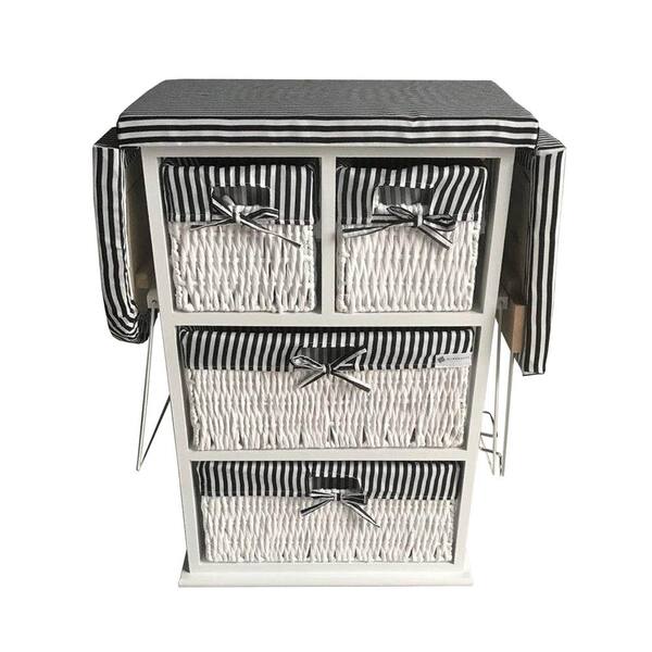 HomeRoots Drop Leaf Ironing Board Cabinet with shelves and woven basket