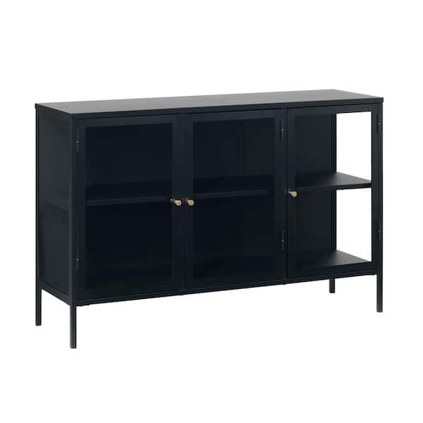 Nyhus Maile 52 in. W x 15.75 in. D x 33.5 in. H Steel 3-Section Sideboard Glass-Door Cabinet