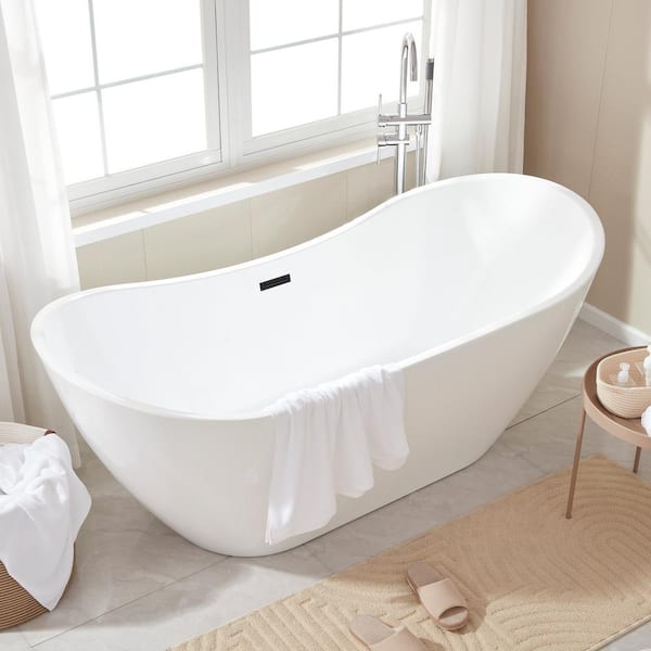 Vanity Art 71 in. Acrylic Flatbottom Freestanding Bathtub in White/Matte Black