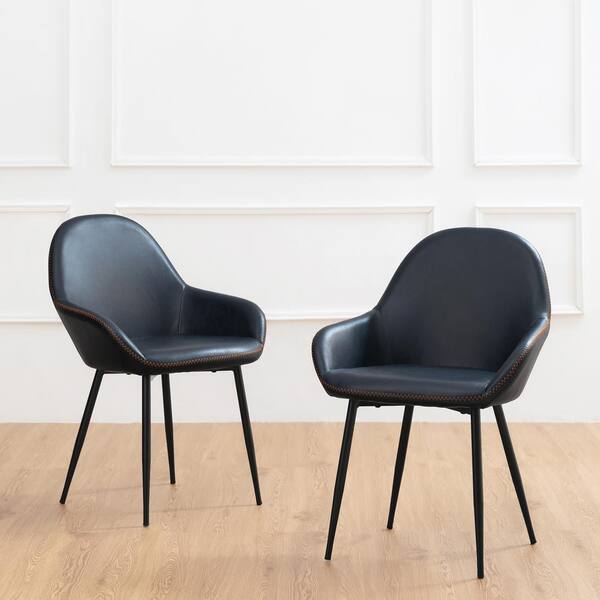 Glitzhome Navy Blue Mid-Century Modern Vintage Leatherette