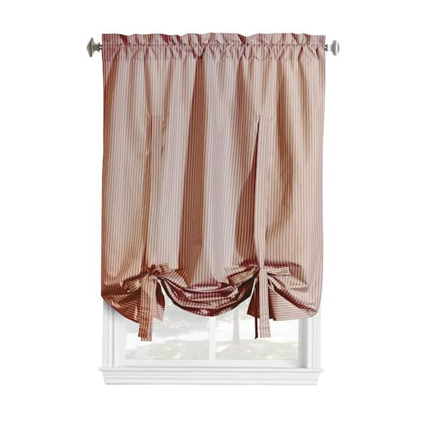 THERMALOGIC Ticking Stripe Burgundy Polyester Smooth 40 in. W x 63 in. L Rod Pocket Indoor Room Darkening Curtain (Single Panel)